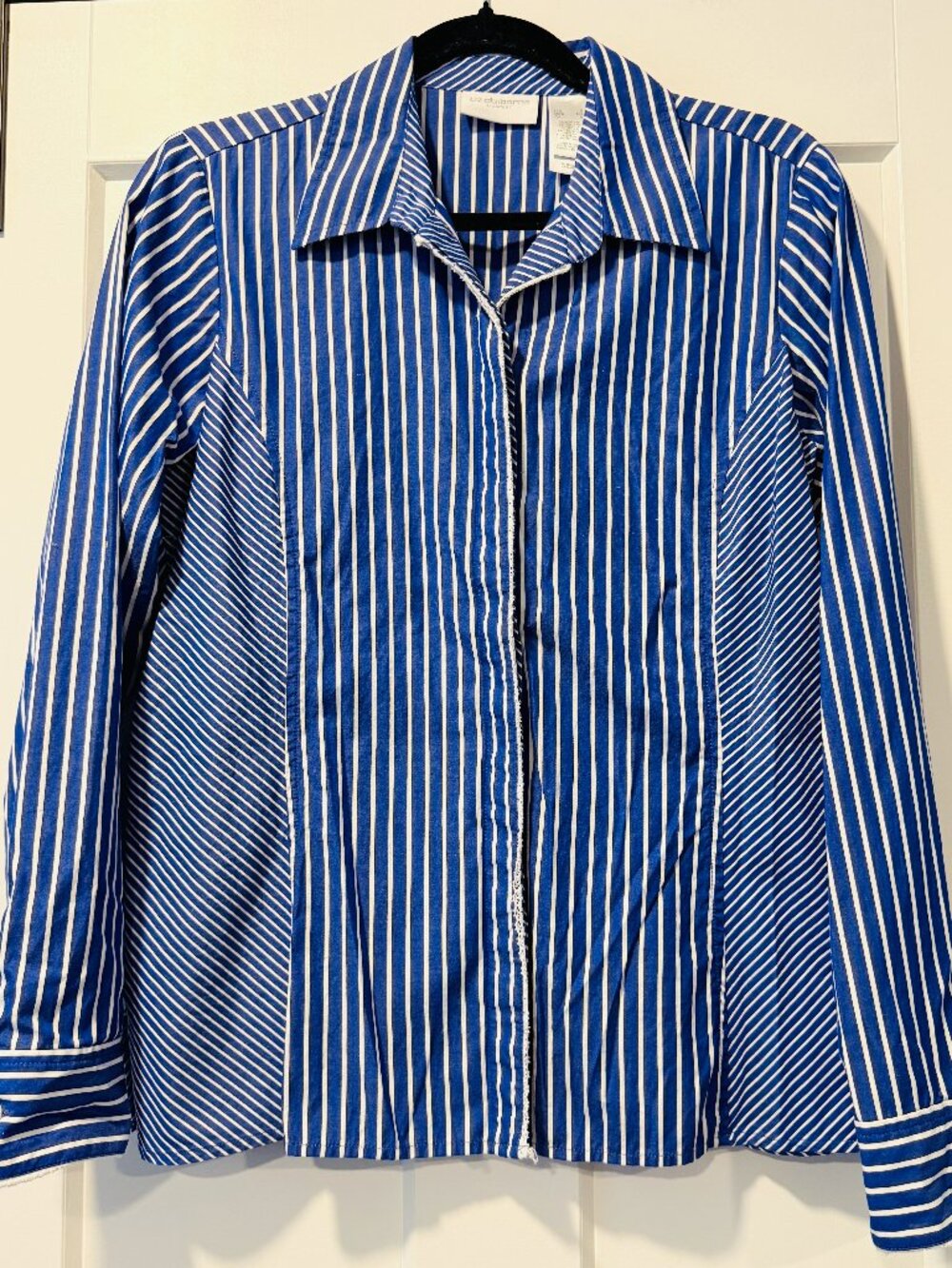 Vintage Liz Claiborne Blue & White Stripe Long-Sleeve Button-Front Cotton Blouse